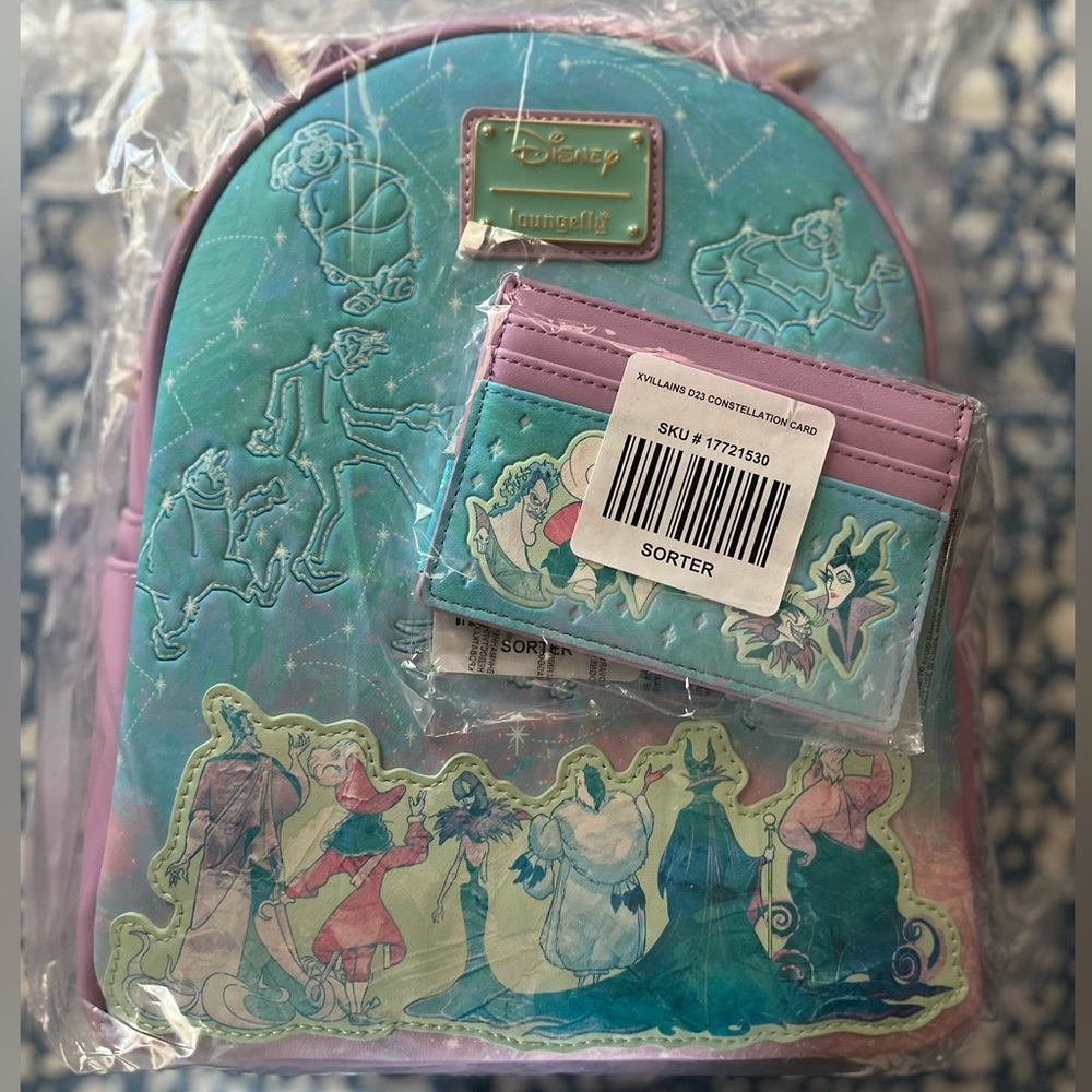 NWT Loungefly Disney Villains Constellations Mini Backpack & Matching Cardholder